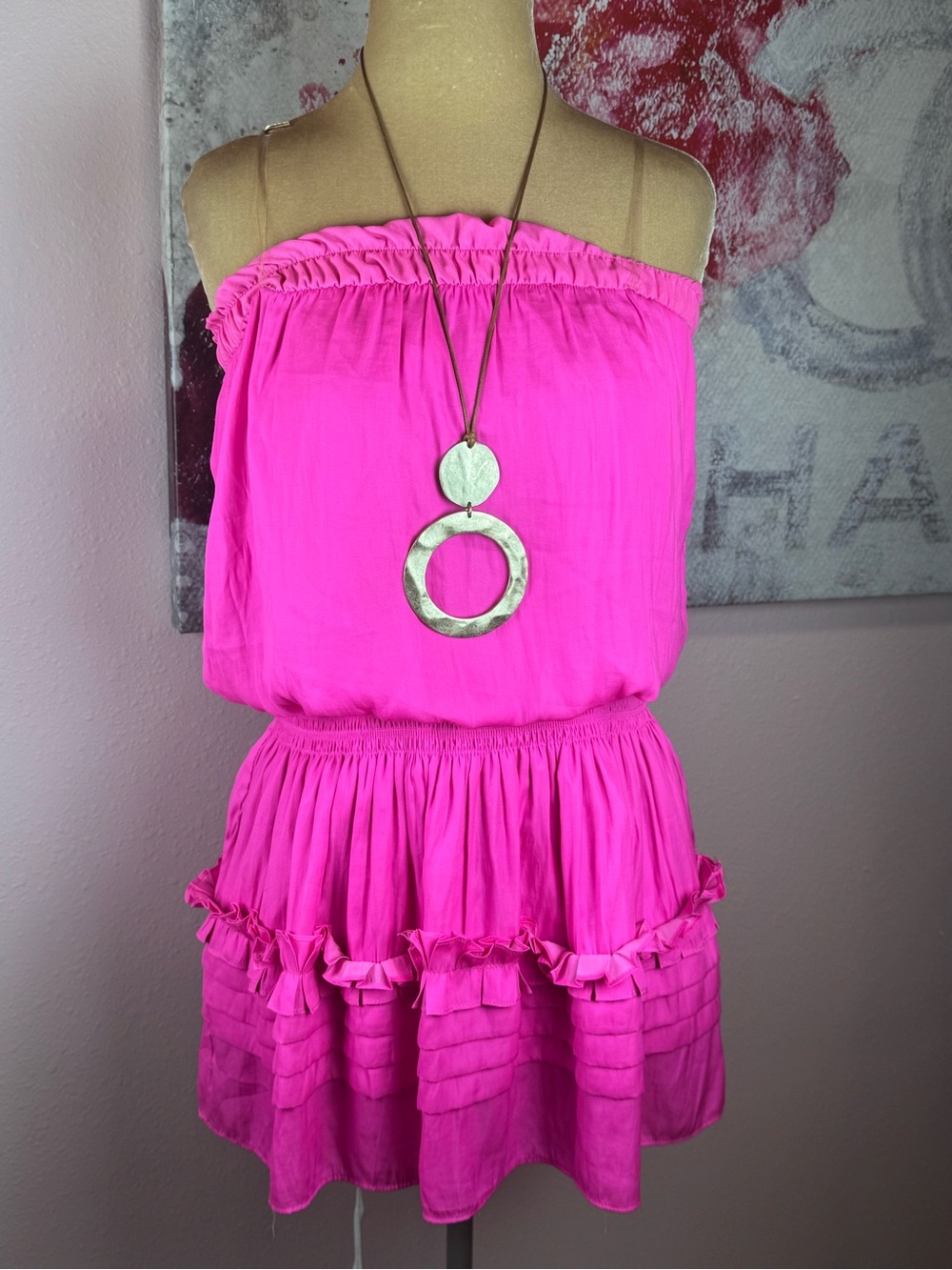 DO+BE Bright Pink Strapless Ruffle Dress